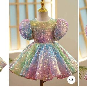 Rainbow Sequin Kids Formal Dress